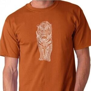 LA POP‎ ART tiger graphic short sleeve shirt endangered species names men's XL